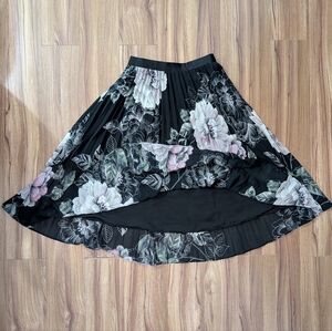 le chateau Black Pleated Skirt with Pink & Cream Floral Print